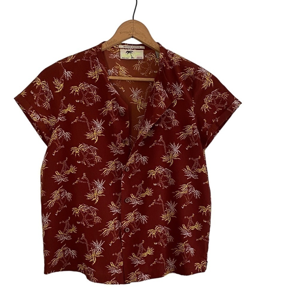 Scotch & Soda Maison Scotch Orange and Yellow Palm Tree Button Down Shirt